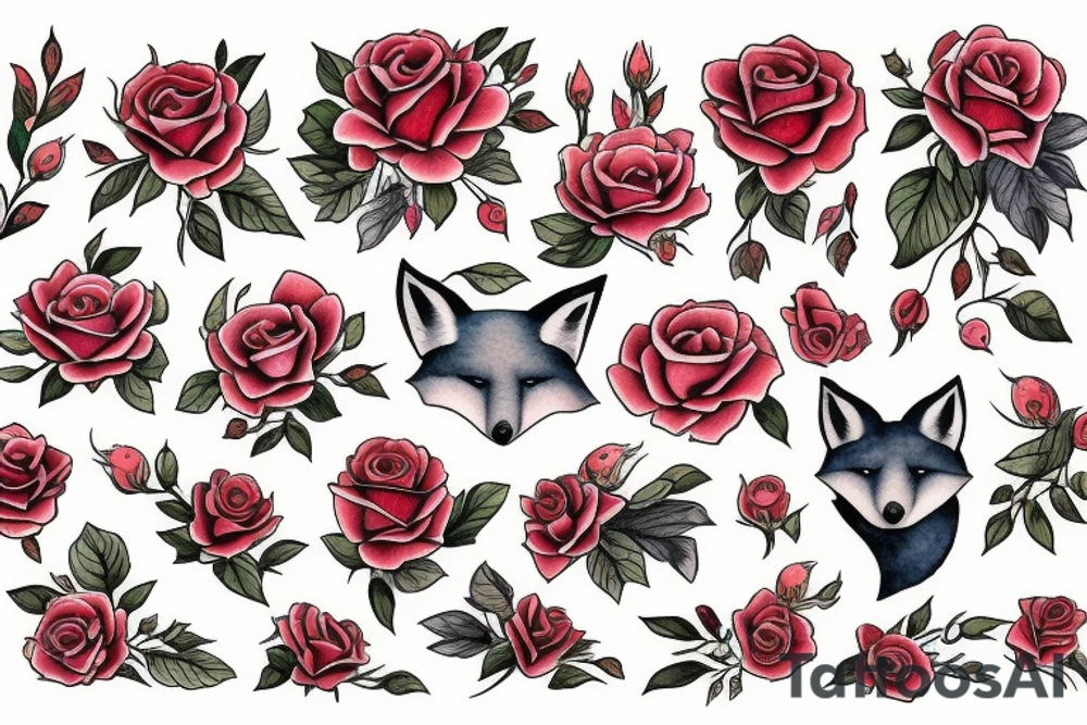 Fox and roses tattoo idea