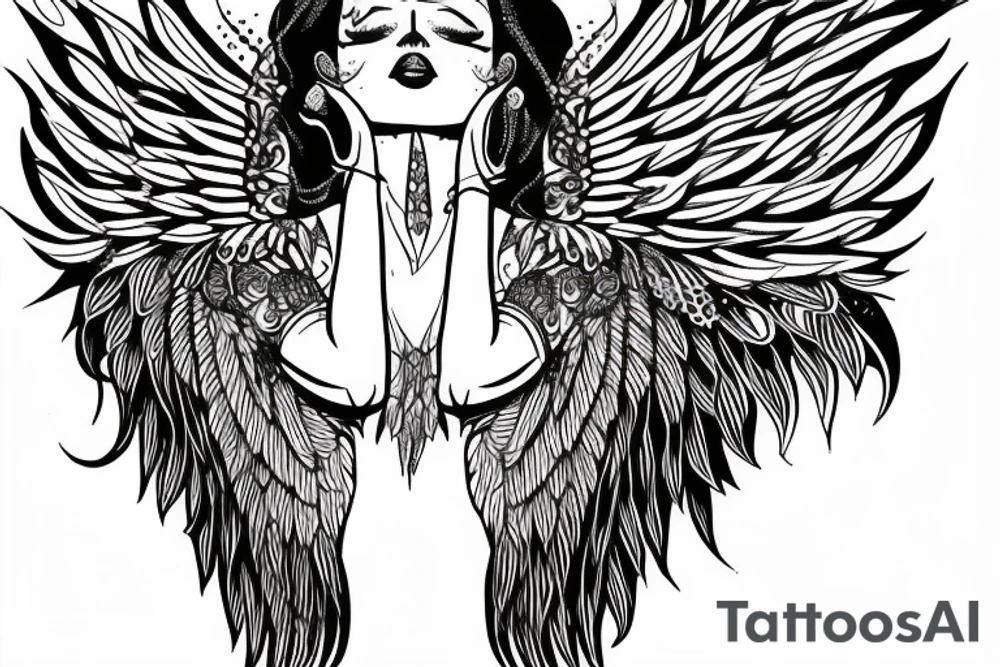 Woman has dramatic wings tattoo idea