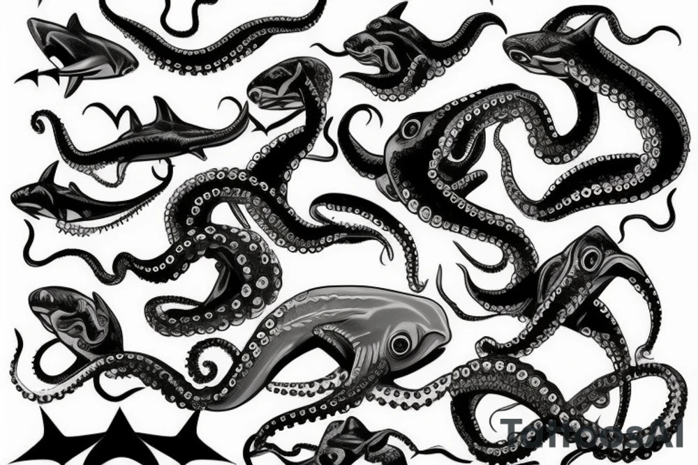 half shark half octopus tattoo idea