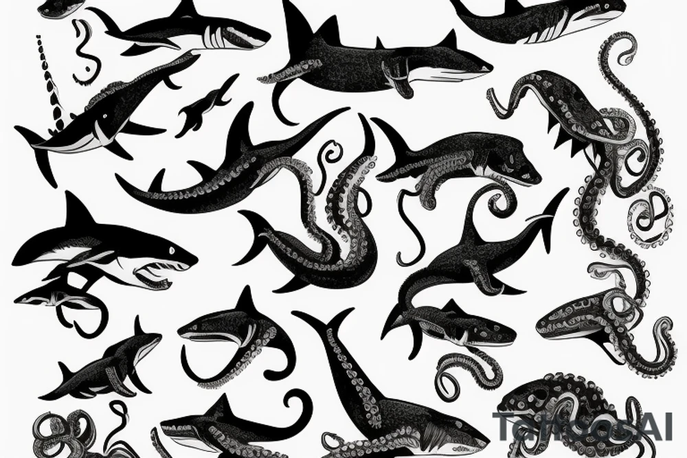 half shark half octopus tattoo idea