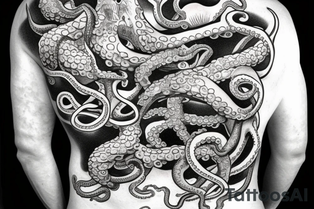 shark body with octopus tentacles coming out the back tattoo idea