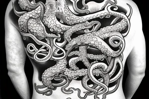 shark body with octopus tentacles coming out the back tattoo idea