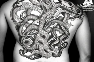 shark body with octopus tentacles coming out the back tattoo idea