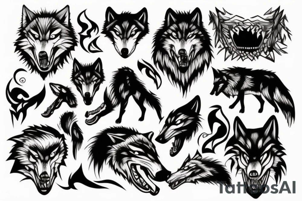 Hungry angry wolf tattoo idea