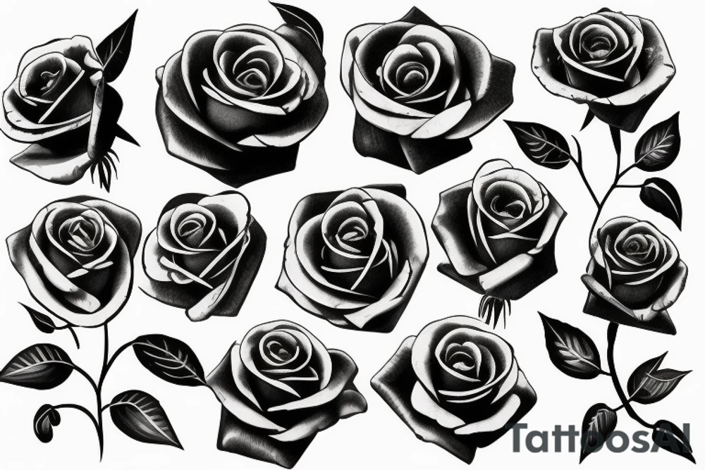 Black rose with stem minimal tattoo idea