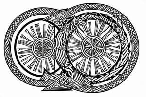 A claymore sword with geometric circles behind it tattoo idea