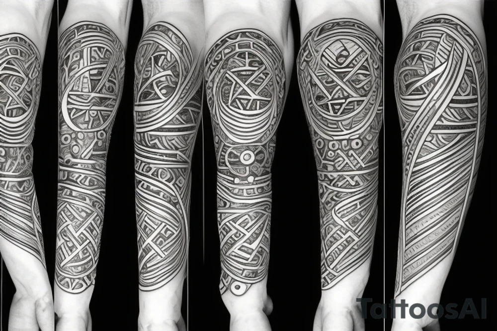 A claymore sword with geometric circles behind it tattoo idea