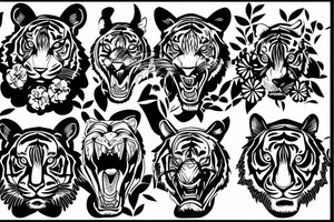 Tiger head side with flowers tattoo idea
