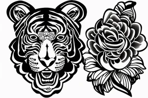Tiger head side with flowers tattoo idea