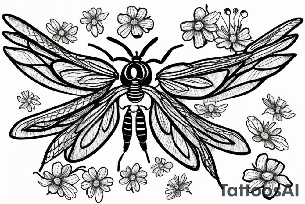 Dragon fly, bee, lilac, daisy tattoo idea