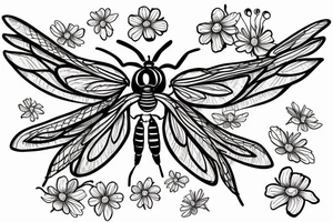 Dragon fly, bee, lilac, daisy tattoo idea