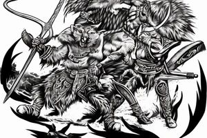 Viking fighting a wildcat and a Blackhawk tattoo idea