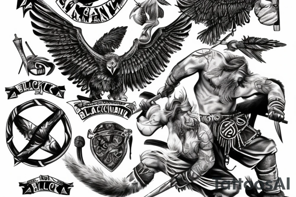 Viking fighting a Blackhawk tattoo idea