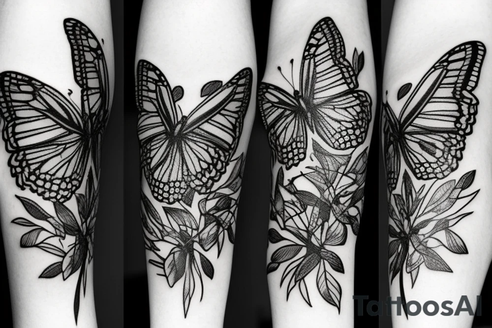 Butterflies near the leaves tattoo idea