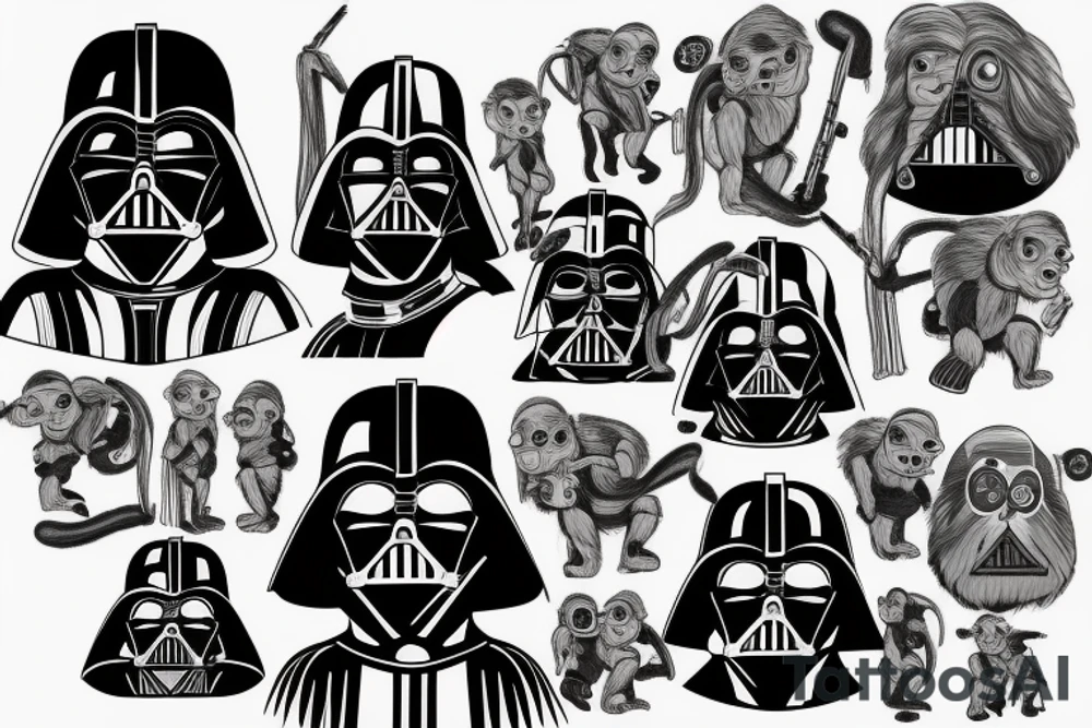 Darth Vader with a monkey on his shoulder tattoo idea
