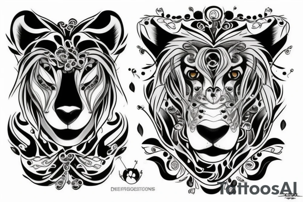 Corpo vichingo con testa di un leone tattoo idea