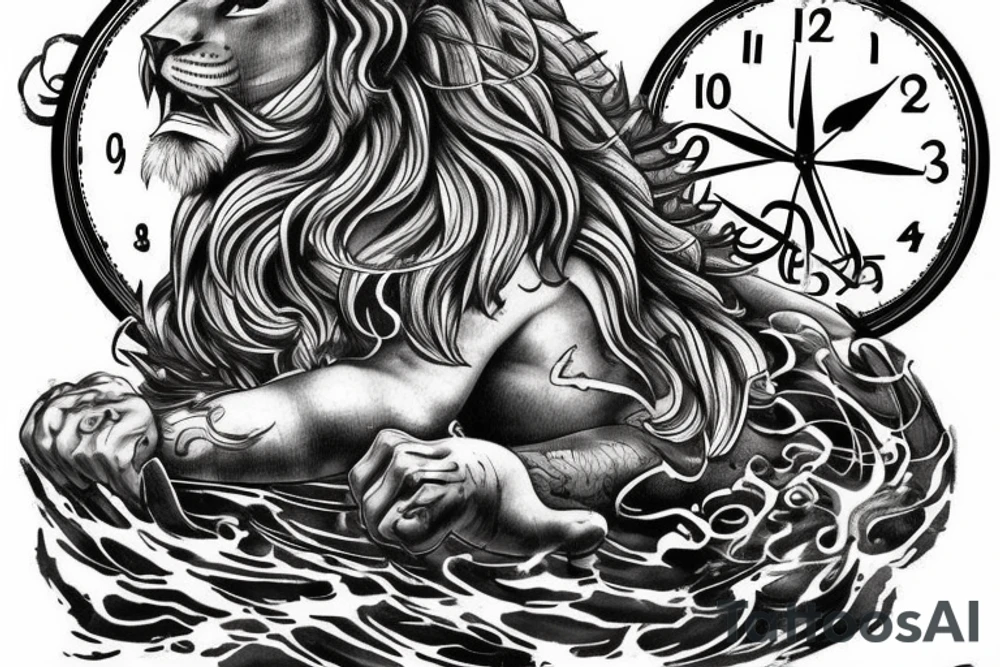 poseidon, time, lion, climbing tattoo idea