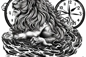 poseidon, time, lion, climbing tattoo idea
