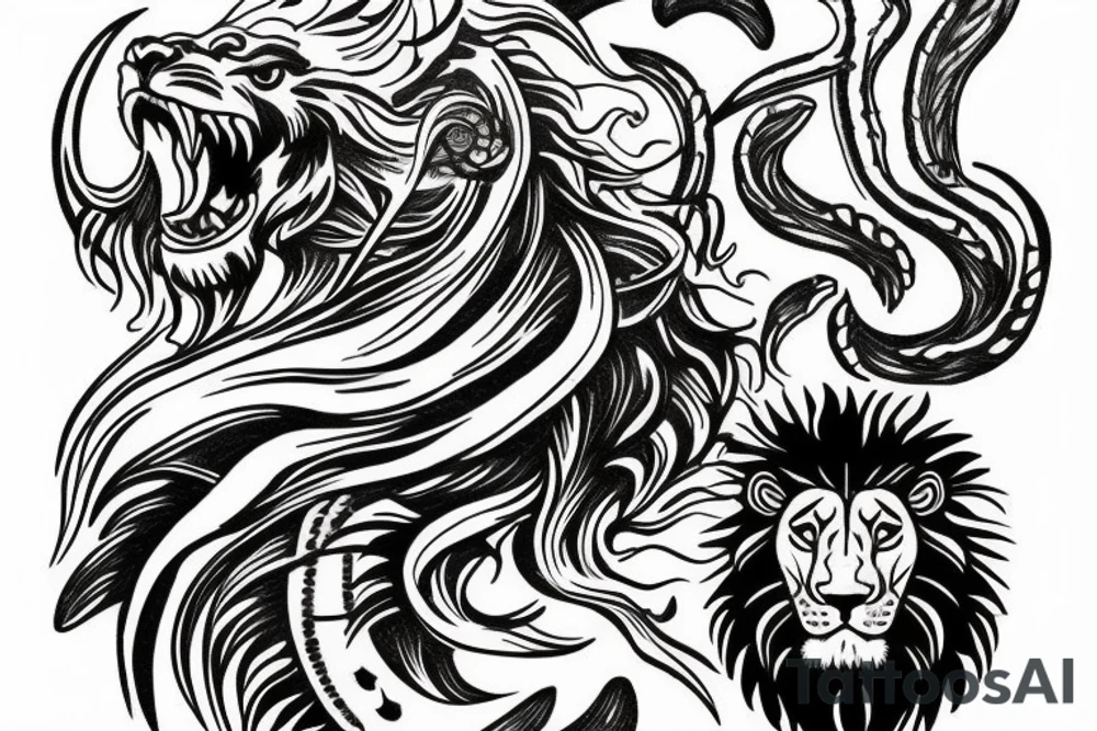 poseidon, time, lion, climbing tattoo idea