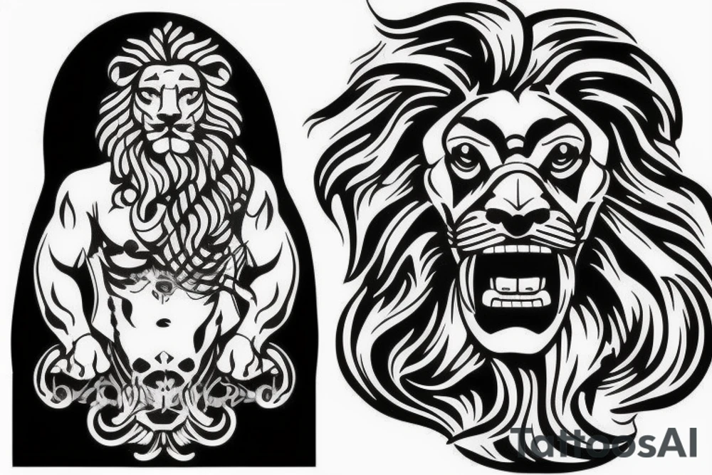 poseidon, lion, climbing tattoo idea