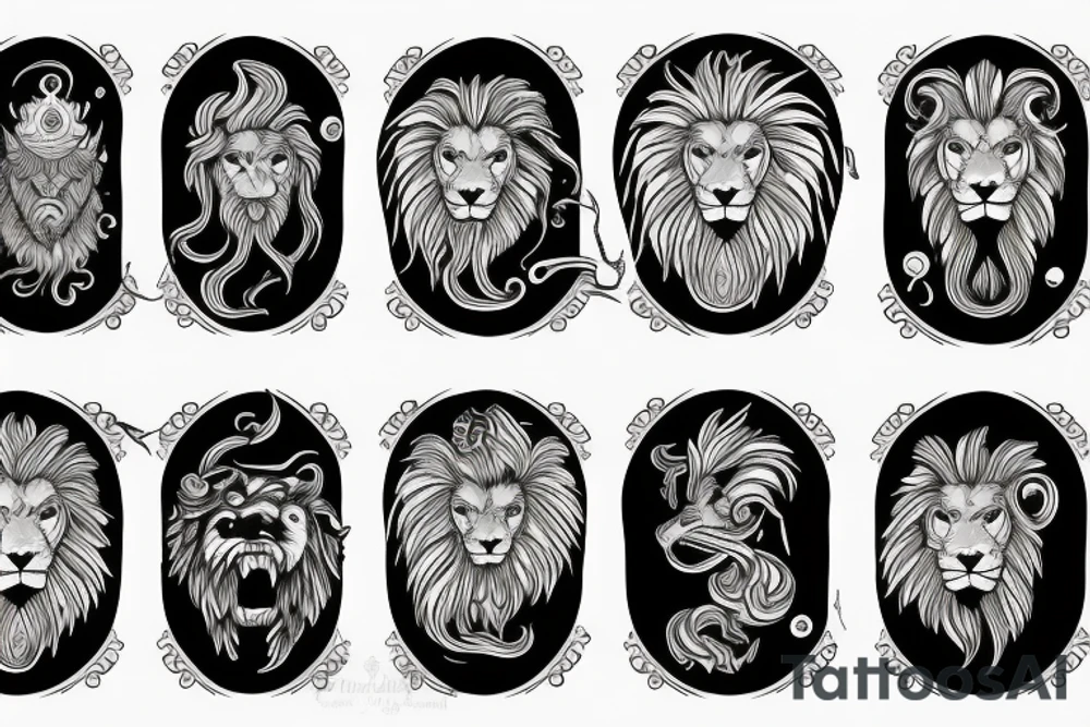 poseidon, lion, climbing tattoo idea