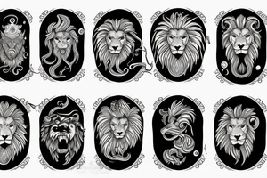poseidon, lion, climbing tattoo idea