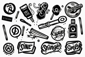 single drum stick with a semi-colon where the brand name would go tattoo idea