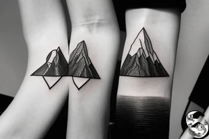ladscape, trees, lonely mountain, water, lake, simple design, diamond-shaped tattoo idea