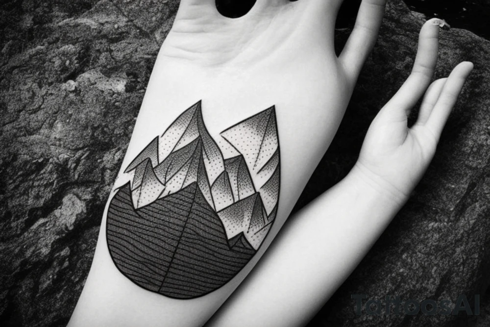 ladscape, trees, lonely mountain, water, lake, path, simple design, diamond-shaped tattoo idea