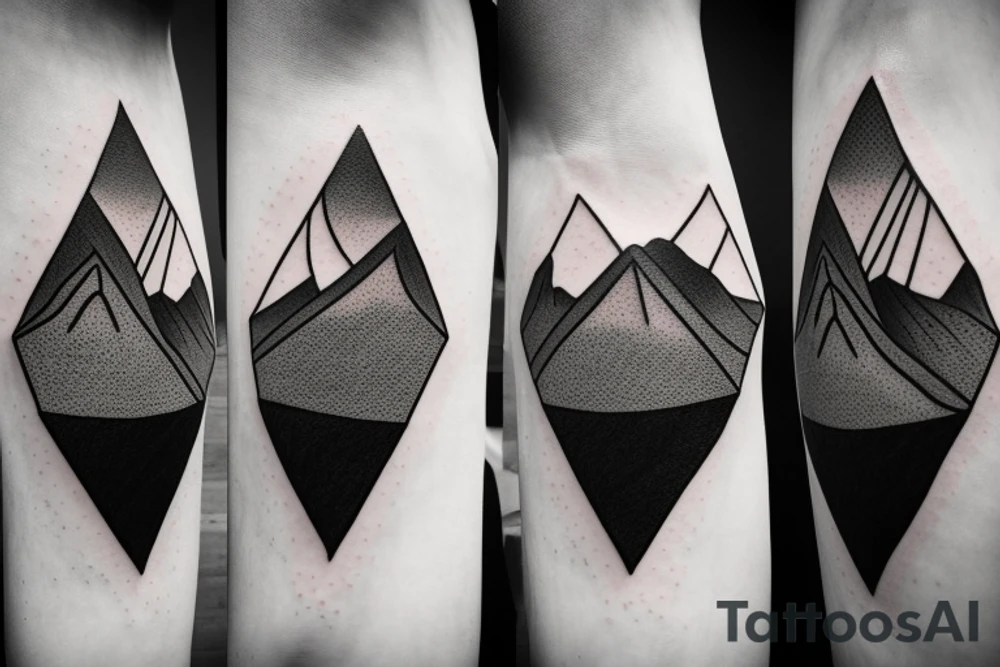 ladscape, trees, lonely mountain, water, lake, path, simple design, diamond-shaped tattoo idea