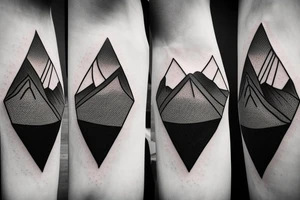 ladscape, trees, lonely mountain, water, lake, path, simple design, diamond-shaped tattoo idea