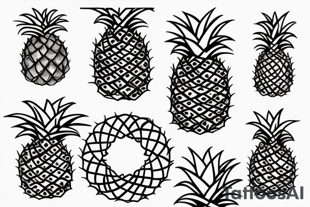 a pineapple, sex toy, sexy woman in a circle tattoo idea