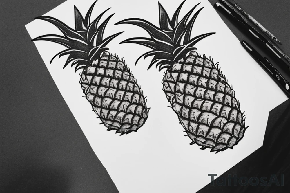 a pineapple being eaten by a sexy woman while this woman is sitting on a cannabis flower tattoo idea