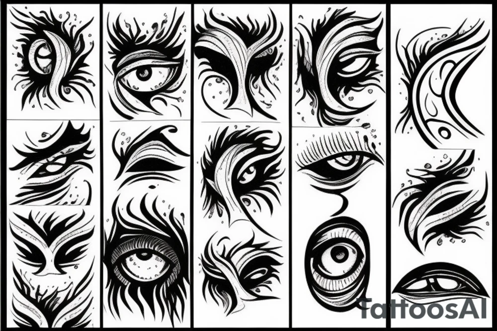hanya with eyes on fire hand blackwork tattoo idea