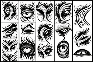 hanya with eyes on fire hand blackwork tattoo idea