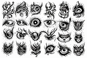 hanya with eyes on fire hand blackwork tattoo idea