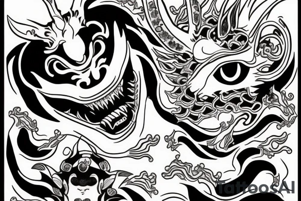 hannya with eyes on fire hand blackwork tattoo idea
