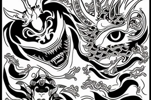 hannya with eyes on fire hand blackwork tattoo idea