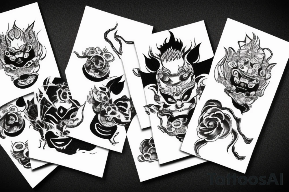 hannya with eyes on fire hand blackwork tattoo idea