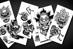 hannya with eyes on fire hand blackwork tattoo idea