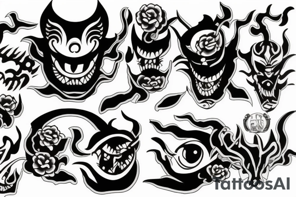 hannya with eyes on fire tattoo idea