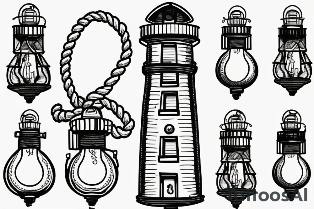 lighthouse in a lightbulb on a rope include FC Rene Avah-Grace tattoo idea