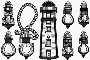 lighthouse in a lightbulb on a rope include FC Rene Avah-Grace tattoo idea