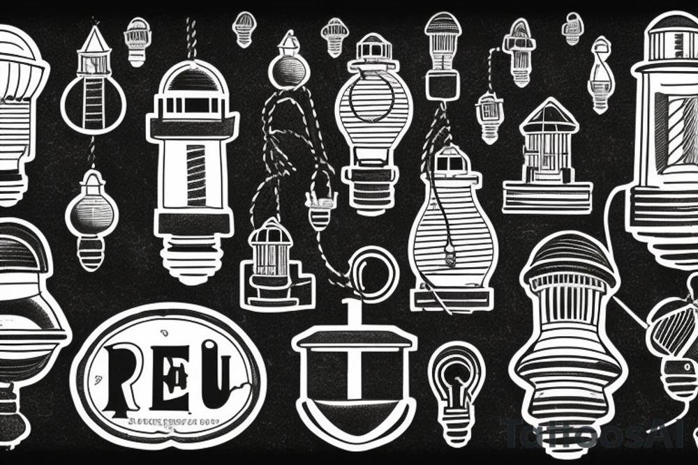 lighthouse in a lightbulb hanging on a rope include FC Rene Avah-Grace tattoo idea