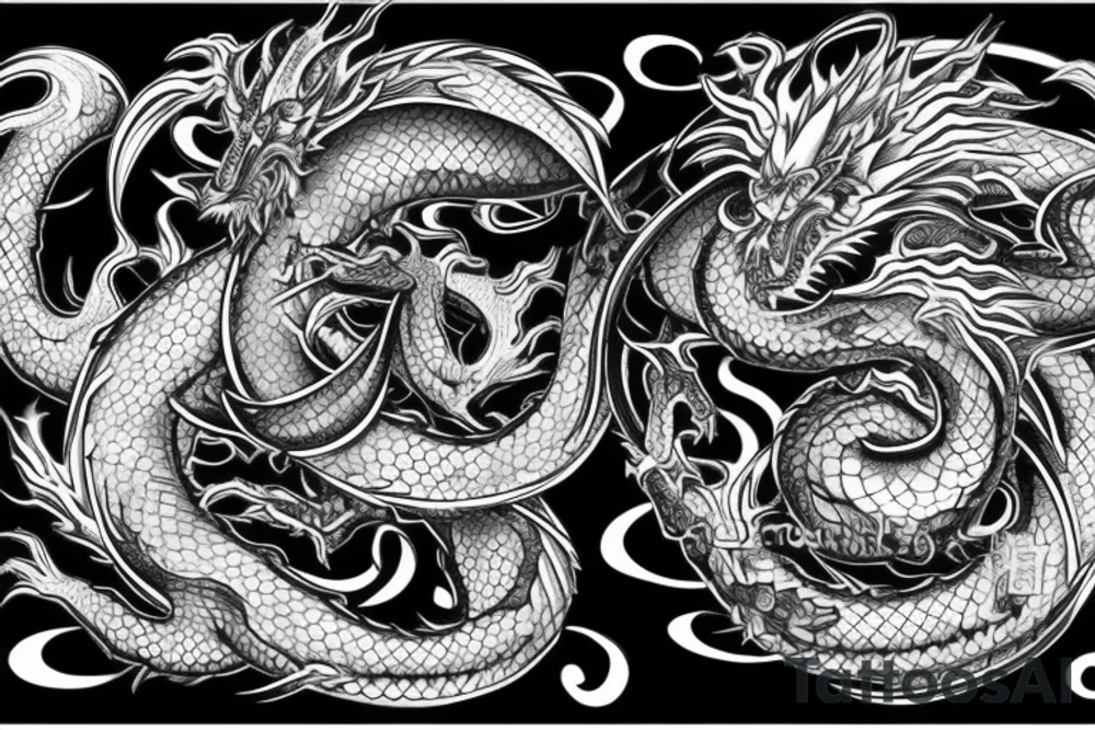 Two dragons with an orb at the centre tattoo idea