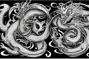 Two dragons with an orb at the centre tattoo idea