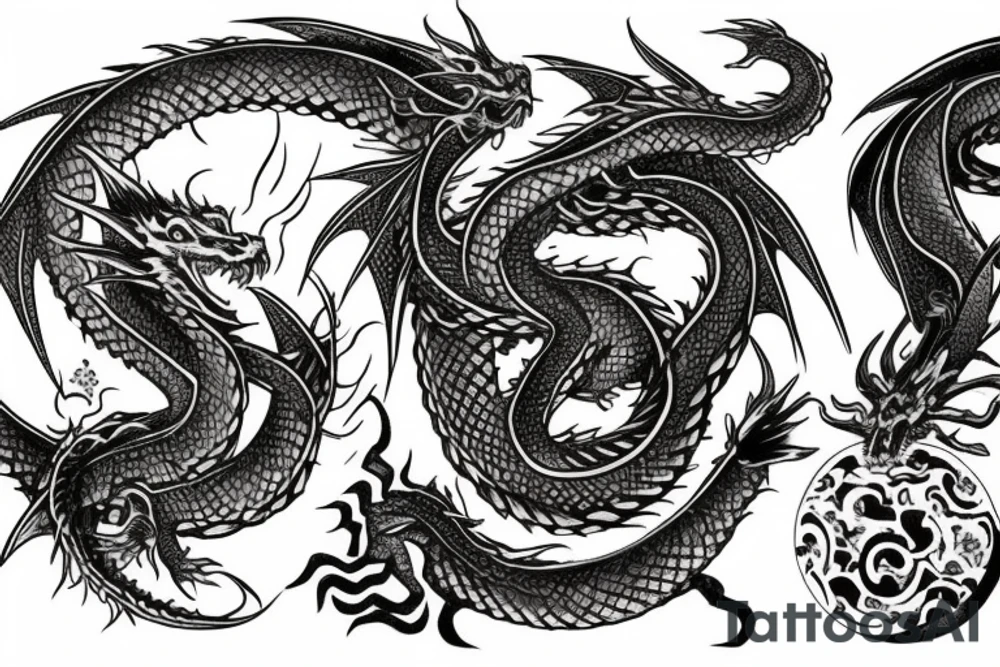 Two dragons with an orb at the centre tattoo idea