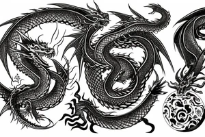 Two dragons with an orb at the centre tattoo idea