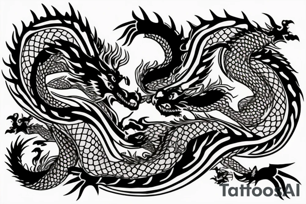 Two dragons circling peacefully tattoo idea