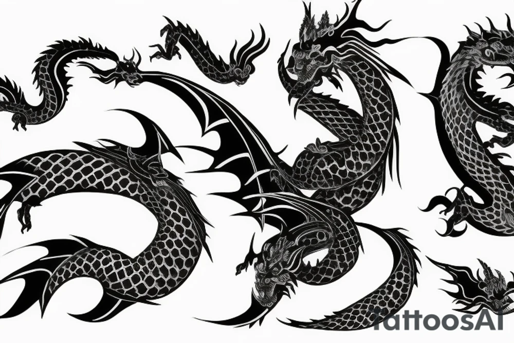 Two dragons circling peacefully tattoo idea